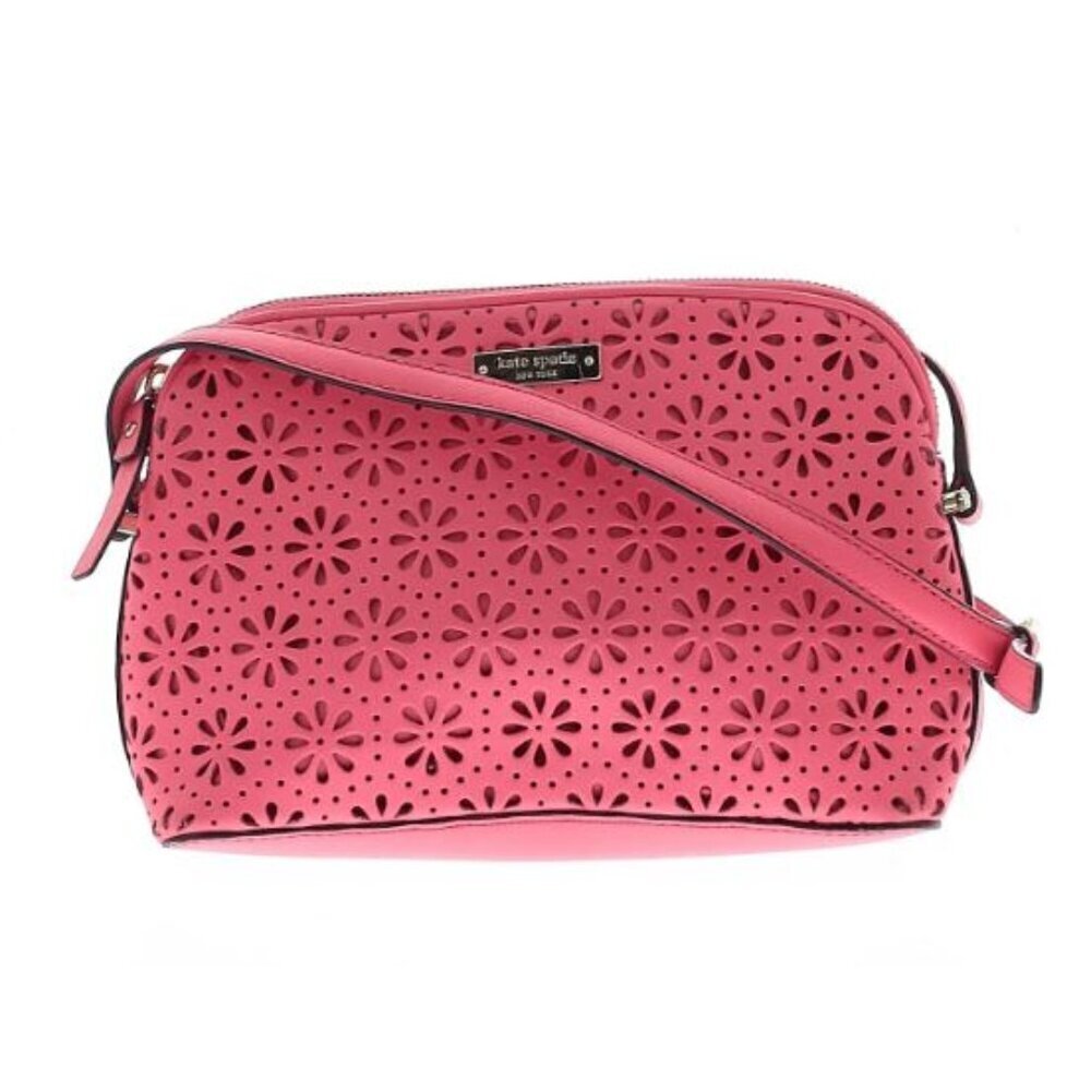 Kate Spade Cedar Street Mandy Coral Perforated Cut Out Flower Crossbody Bag EUC